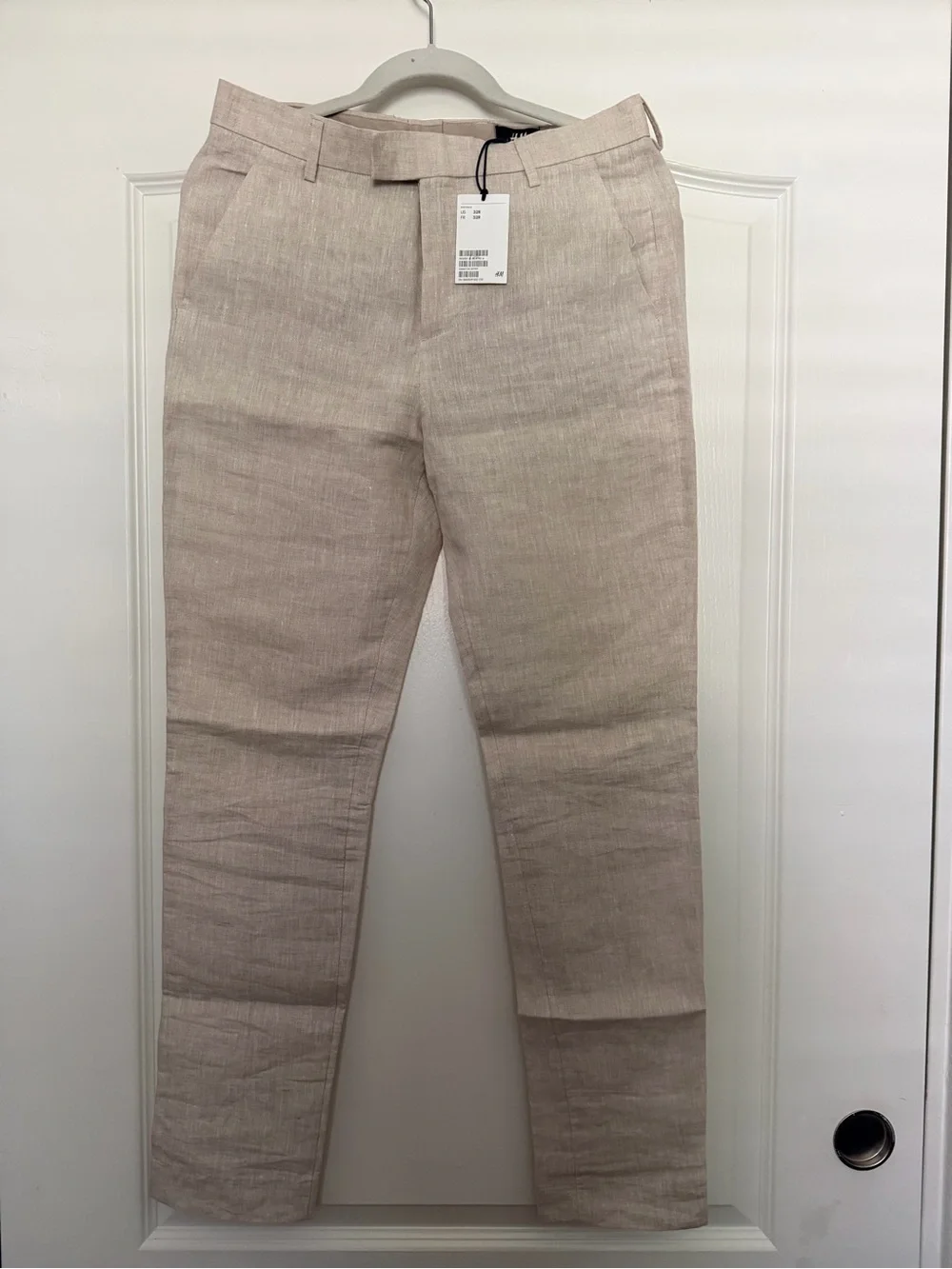 H&M Men's Slim Linen-Blend Chinos in Light Beige
